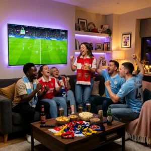 IPTV for sports UK - Premier League fans watching football on 4K TV